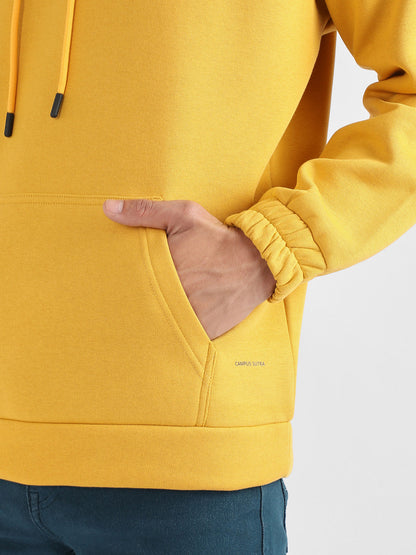 Men's Mustard Yellow Oversized Pullover Sweatshirt With Kangaroo Pocket