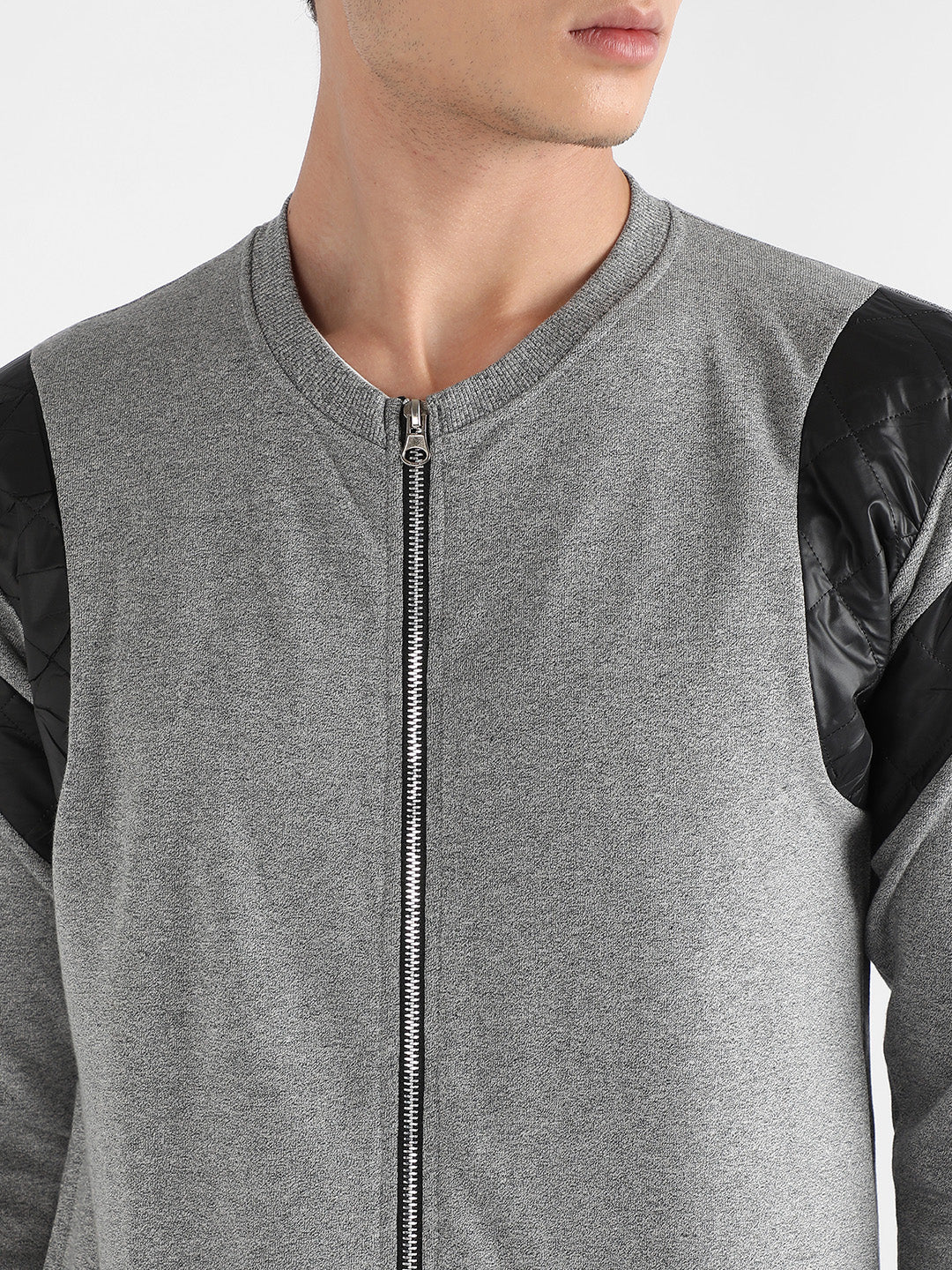 Men's Light Grey Zip-Front Jacket With Contrast Detail