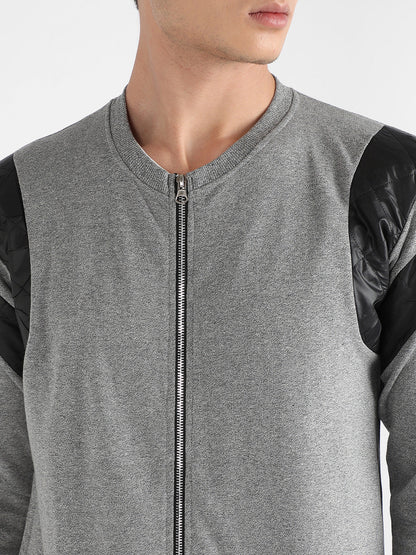Men's Light Grey Zip-Front Jacket With Contrast Detail