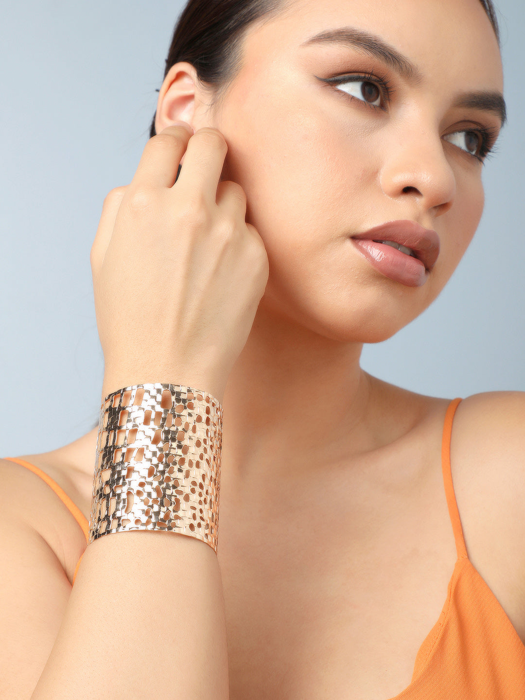 Sohi Gold Plated Contemporary Cuff Bracelet