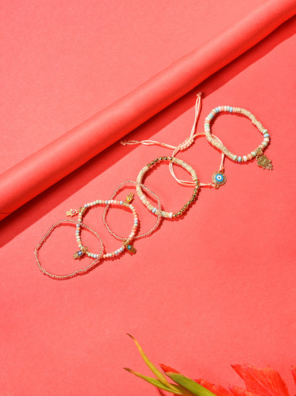 Pack Of 6 Gold Plated Beaded Bracelet