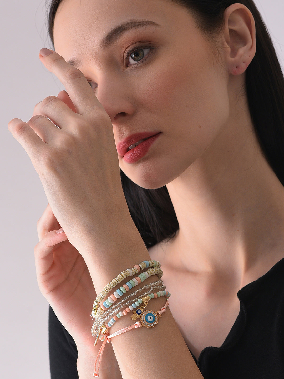 Pack Of 6 Gold Plated Beaded Bracelet