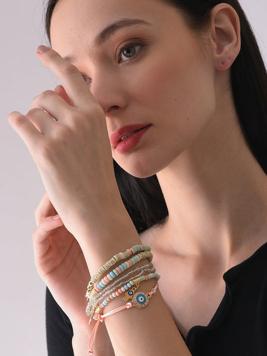 Pack Of 6 Gold Plated Beaded Bracelet
