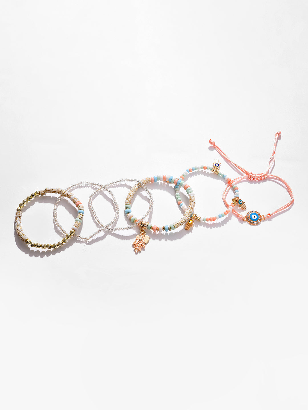 Pack Of 6 Gold Plated Beaded Bracelet