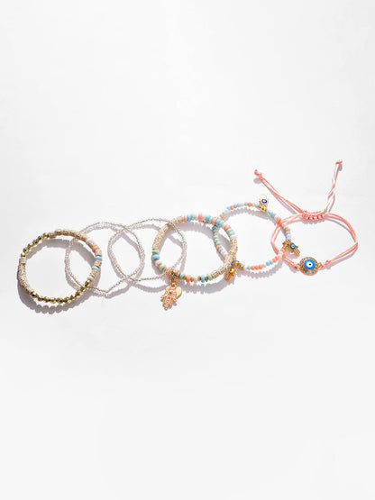Pack Of 6 Gold Plated Beaded Bracelet