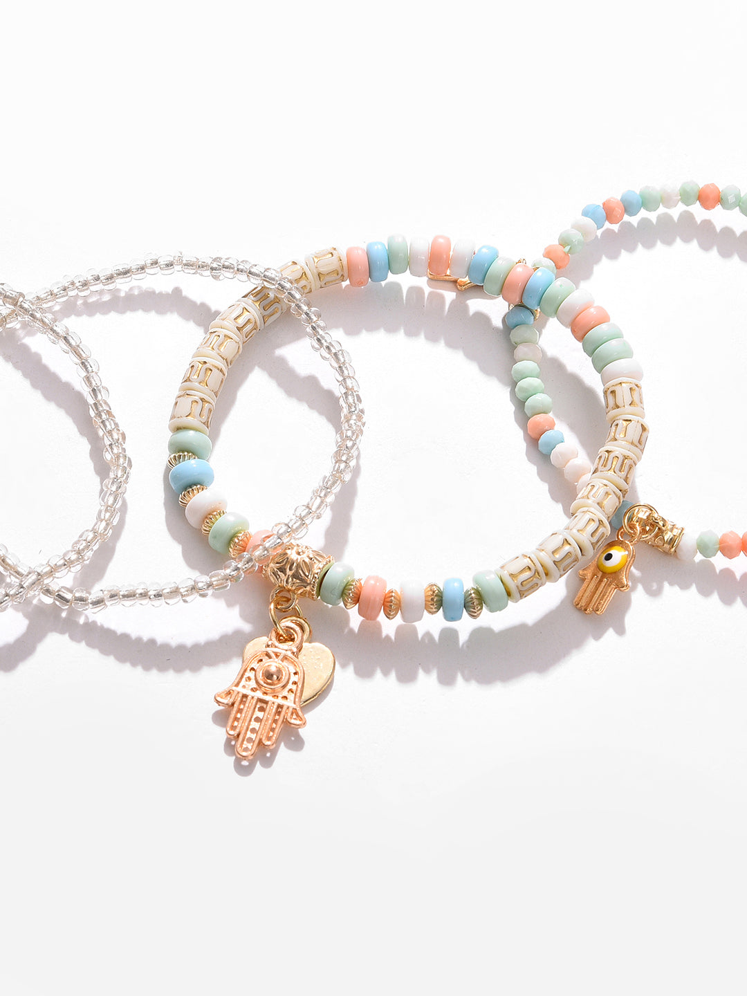 Pack Of 6 Gold Plated Beaded Bracelet
