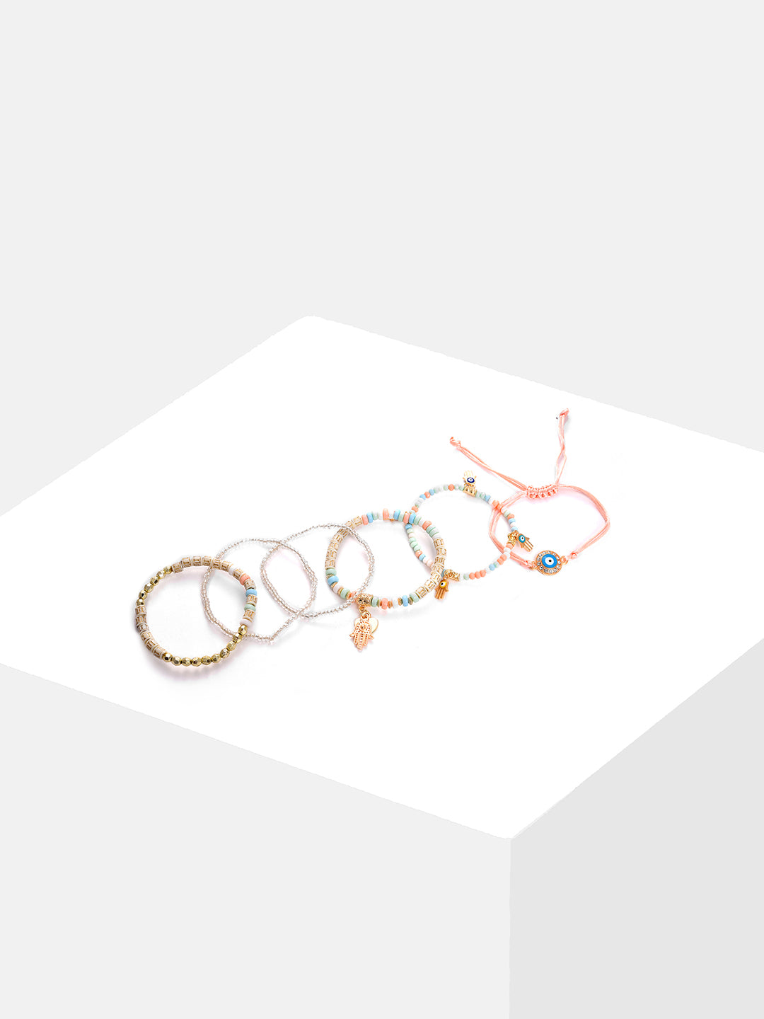 Pack Of 6 Gold Plated Beaded Bracelet