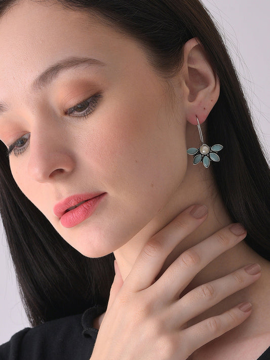 Silver Plated Designer Stone Drop Earring