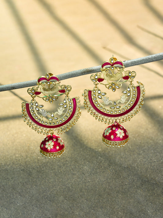 Gold Plated Designer Stone Beaded Drop Earring