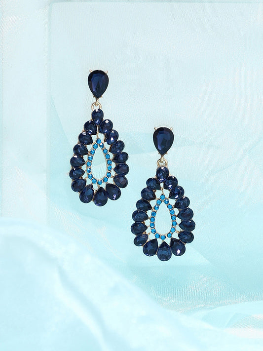 Women Gold Plated Blue Stones Drop Earring