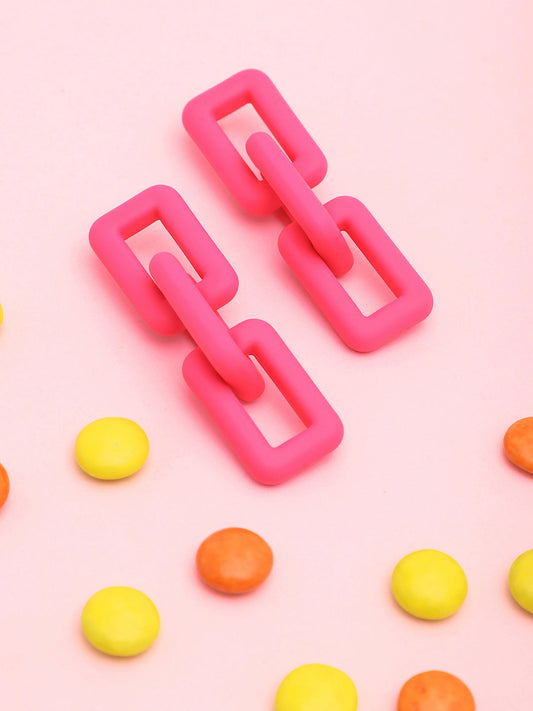Sohi Pink Chain Link Statement Earrings