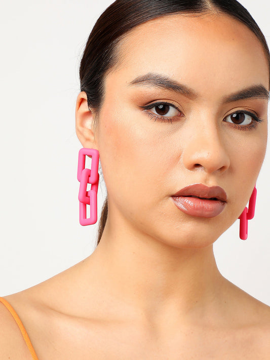 Sohi Pink Chain Link Statement Earrings
