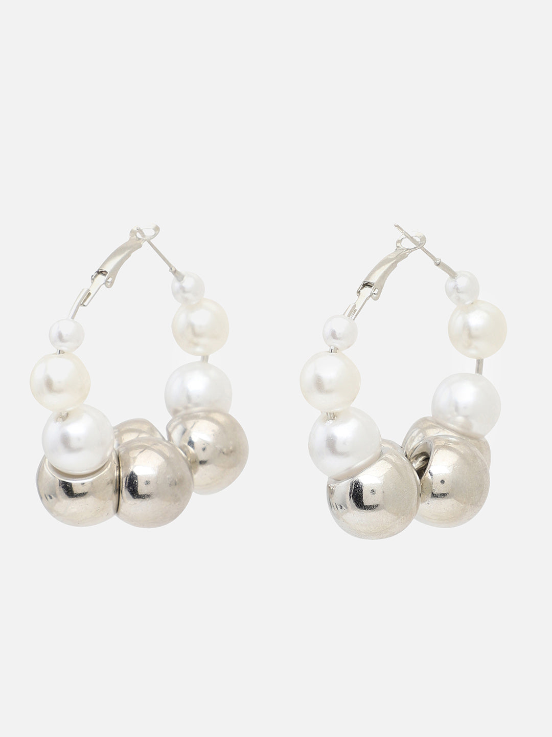 Sohi Silver Finish Pearl Hoop Earrings