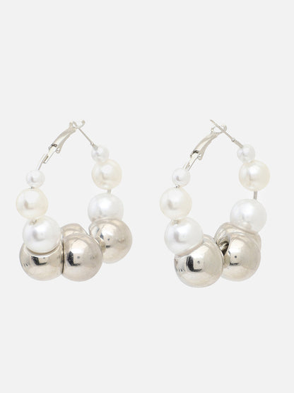 Sohi Silver Finish Pearl Hoop Earrings