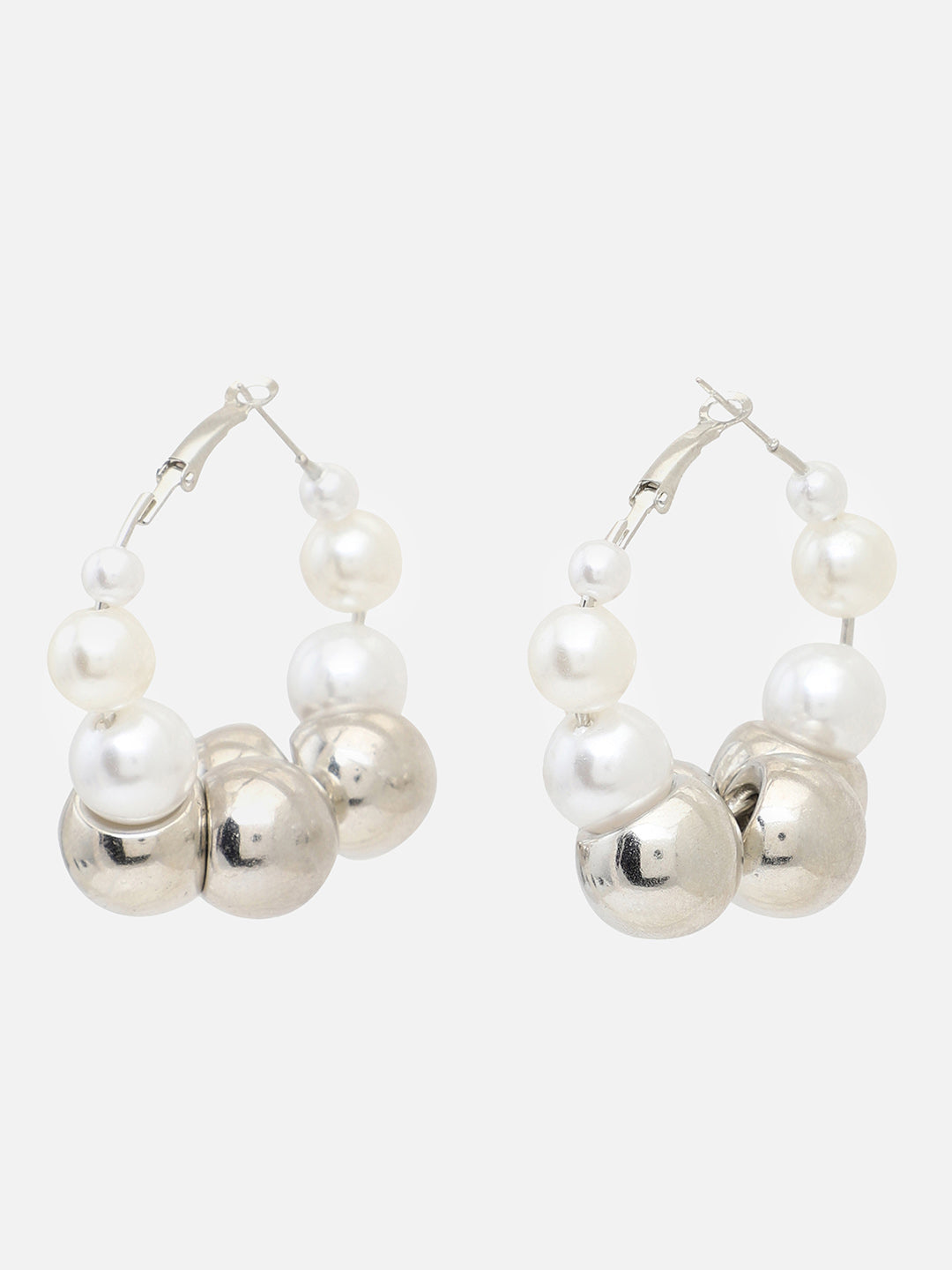 Sohi Silver Finish Pearl Hoop Earrings