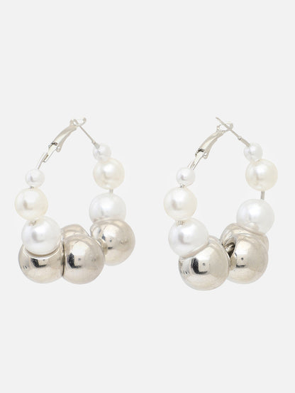 Sohi Silver Finish Pearl Hoop Earrings