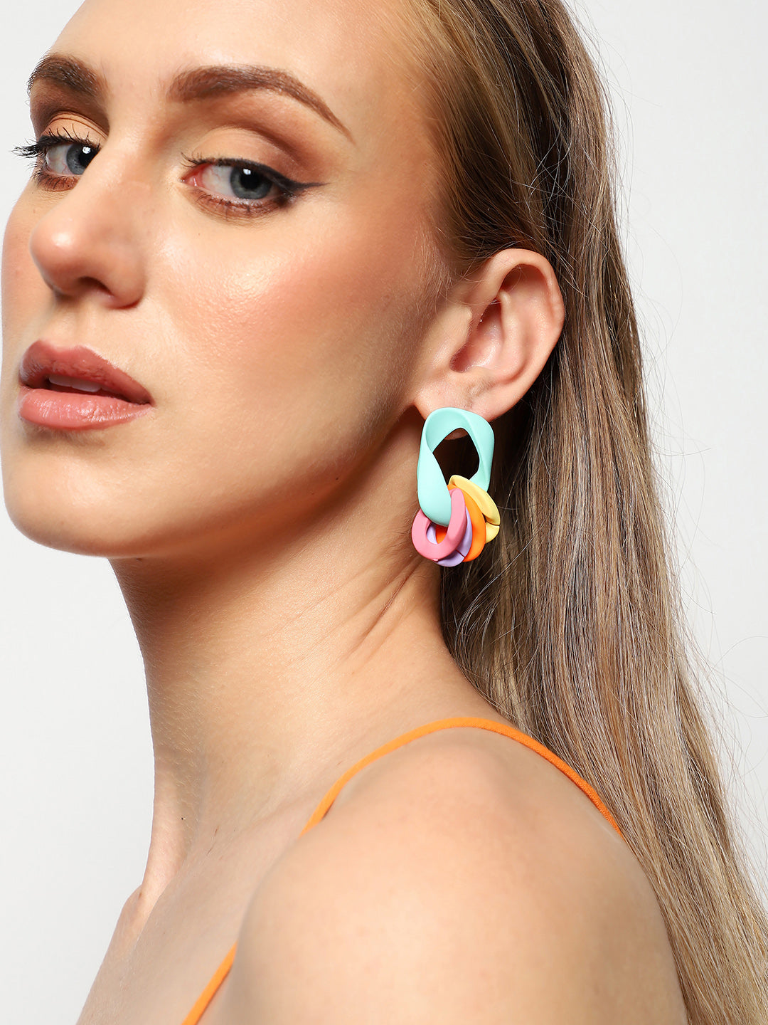 Sohi Multicolour Chain Link Drop Earrings