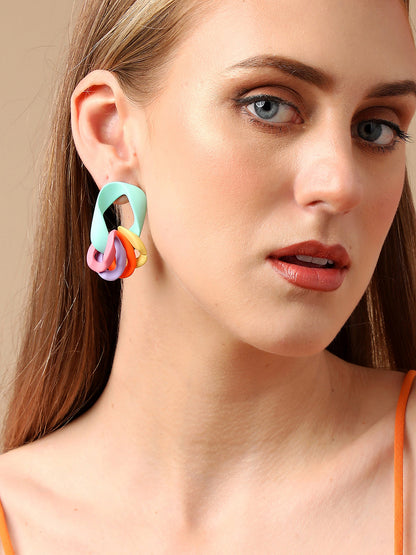 Sohi Multicolour Chain Link Drop Earrings
