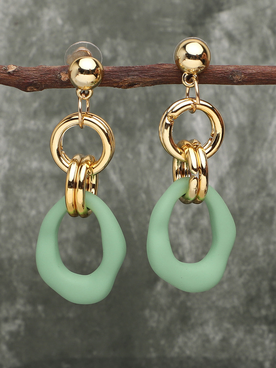 Sohi Gold Plated Green Drop Earrings