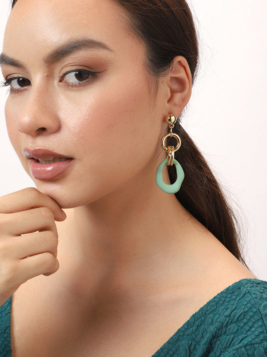 Sohi Gold Plated Green Drop Earrings