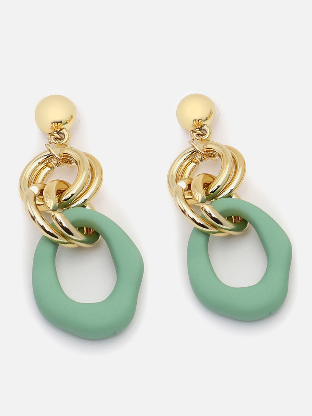 Sohi Gold Plated Green Drop Earrings