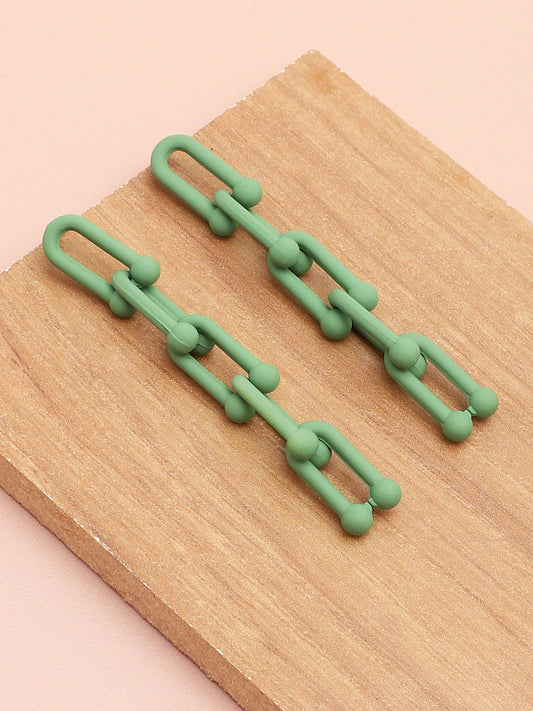 Sohi Green Chain Link Statement Earrings