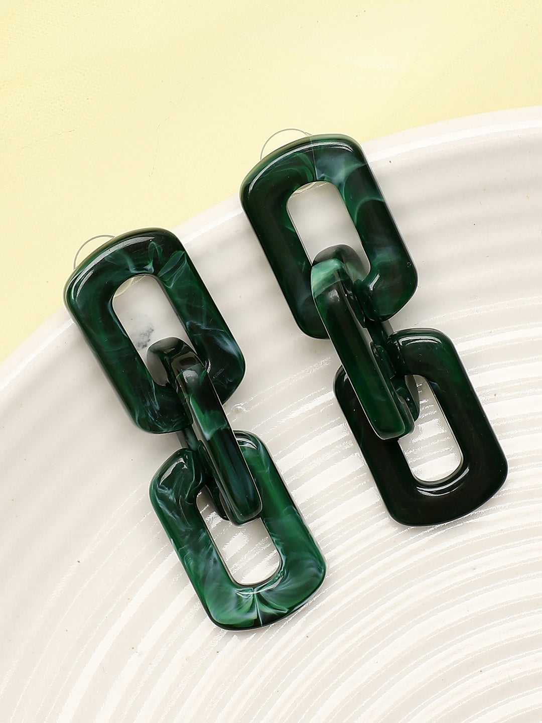 Sohi Green Chain Link Statement Earrings