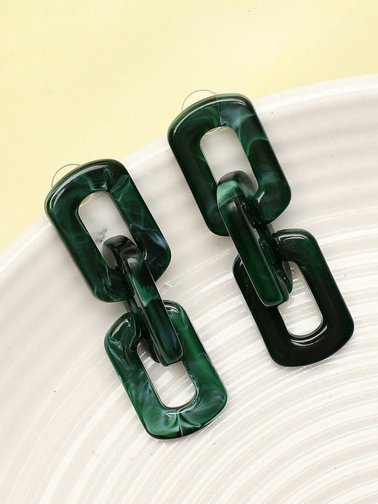Sohi Green Chain Link Statement Earrings