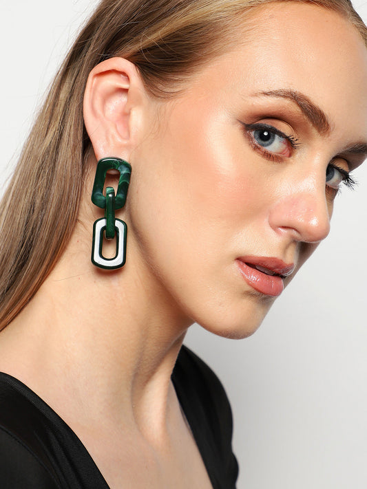 Sohi Green Chain Link Statement Earrings
