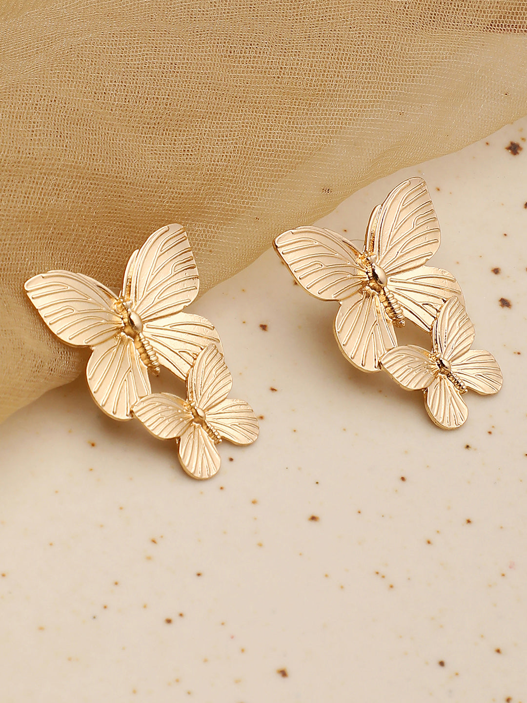 Sohi Gold Plated Contemporary Butterfly Drop Earring