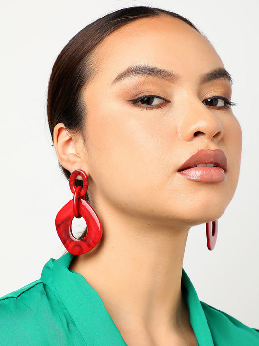 Sohi Red Contemporary Drop Earrings
