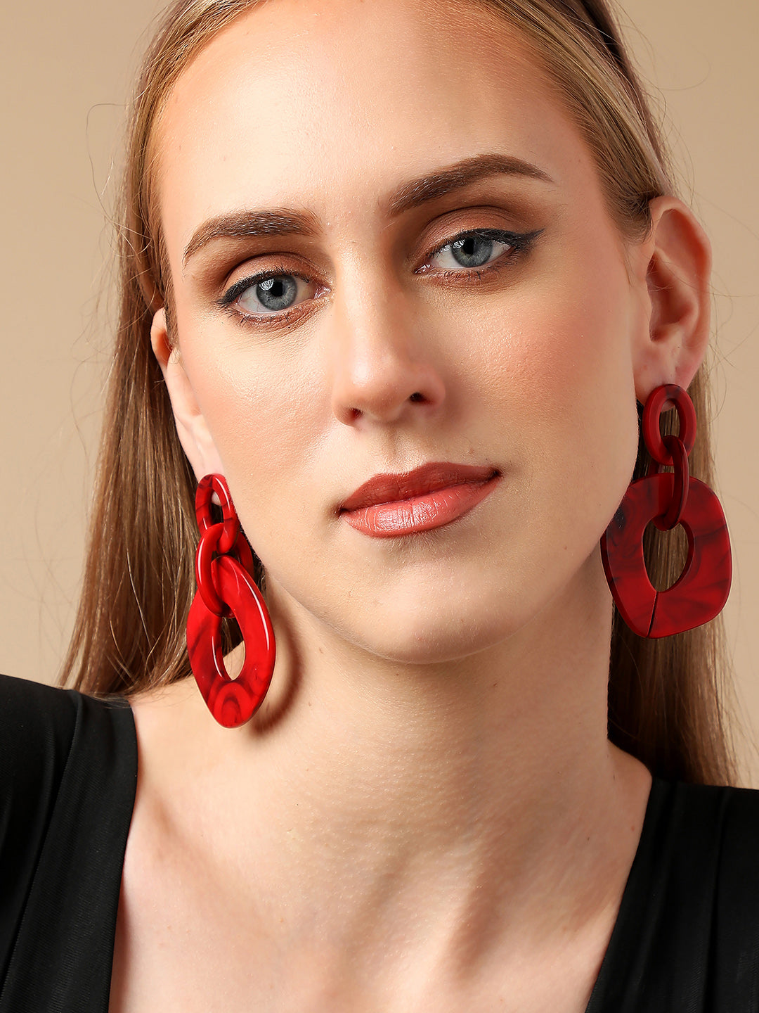 Sohi Red Contemporary Drop Earrings