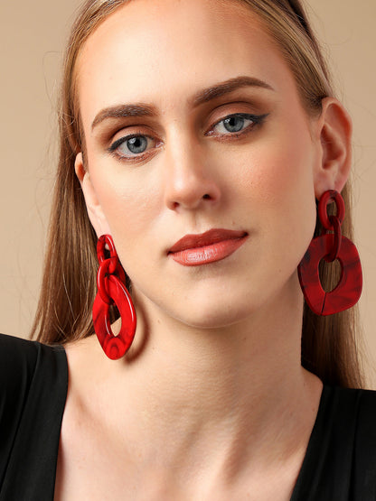 Sohi Red Contemporary Drop Earrings