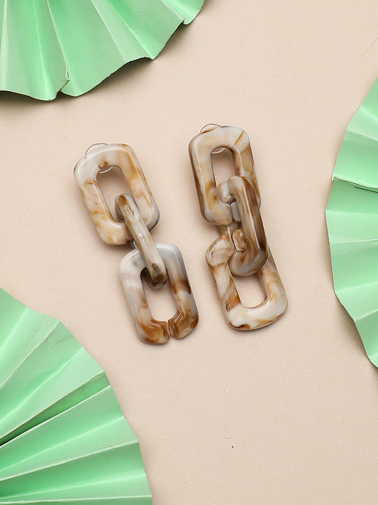 Sohi White Contemporary Chain Link Drop Earring