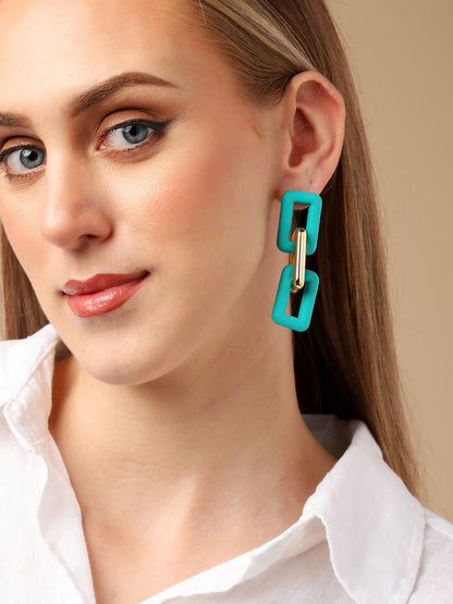 Sohi Gold & Green Chain Link Drop Earring