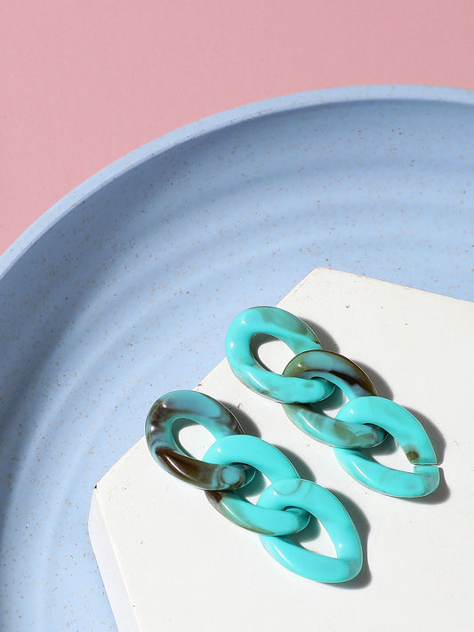 Sohi Green Chain Link Statement Earrings