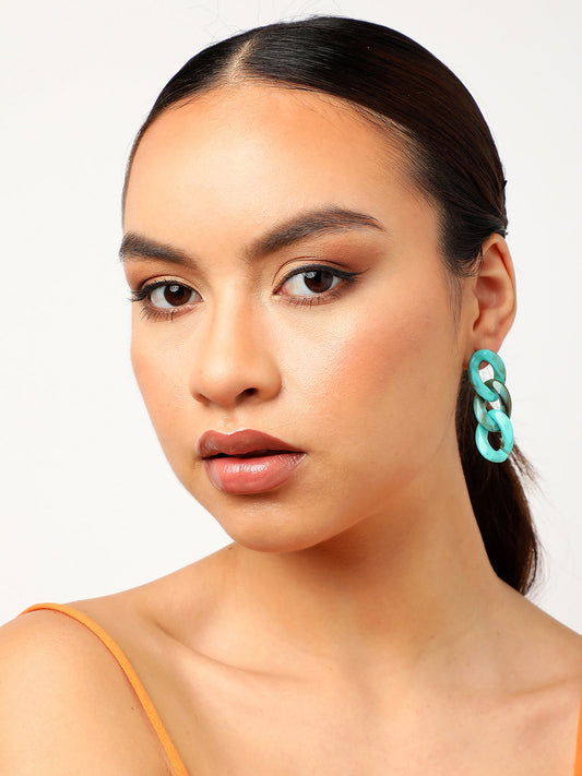 Sohi Green Chain Link Statement Earrings
