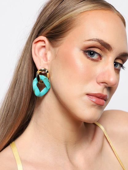 Sohi Gold & Green Chain Link Drop Earring