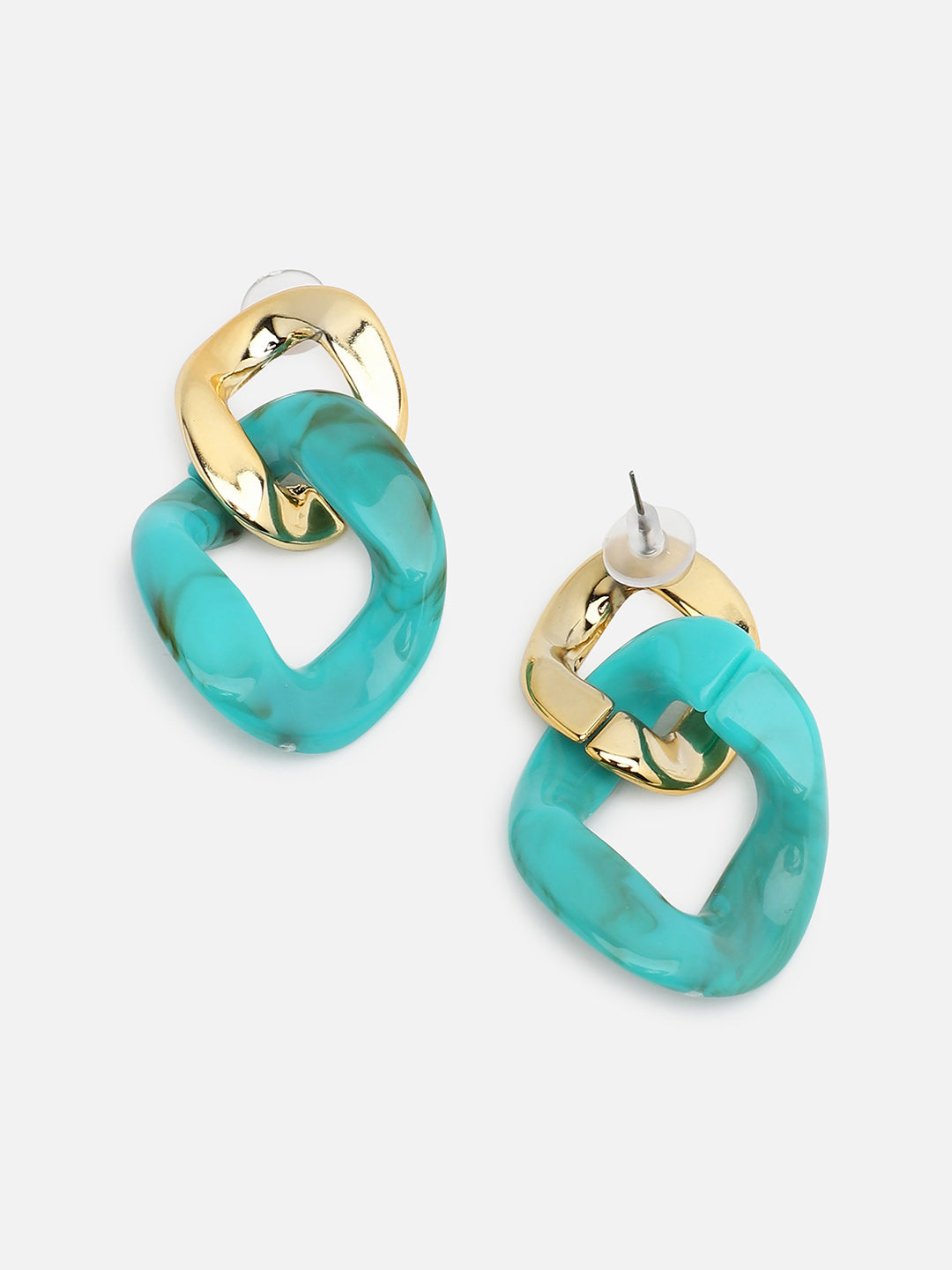 Sohi Gold & Green Chain Link Drop Earring