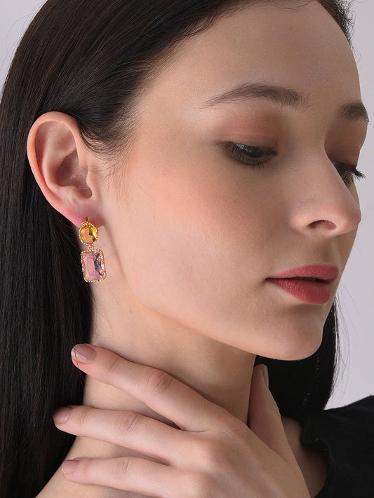 Gold Plated Designer Stone Drop Earring