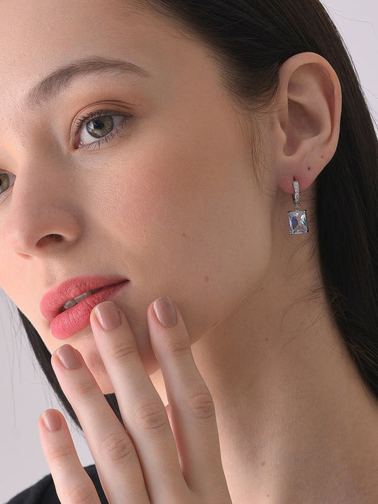 Silver Plated Designer Stone Drop Earring
