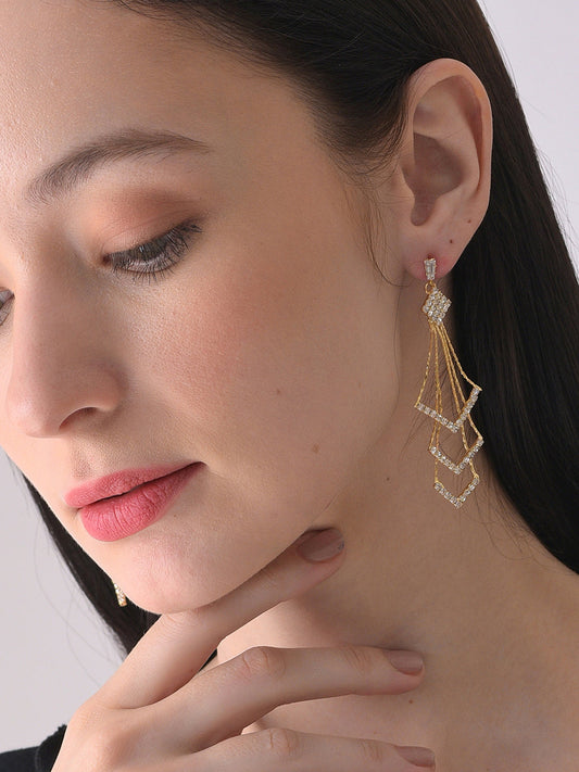 Gold Plated Designer Stone Drop Earring