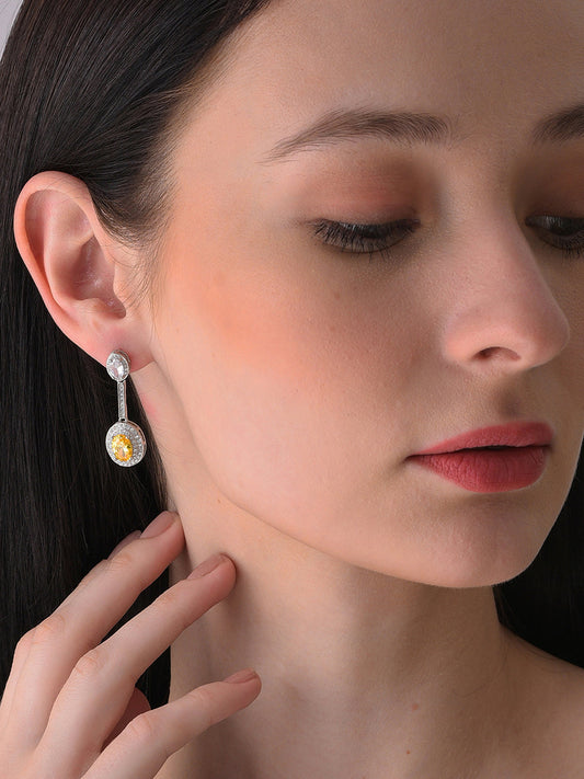 Silver Plated Designer Stone Drop Earring