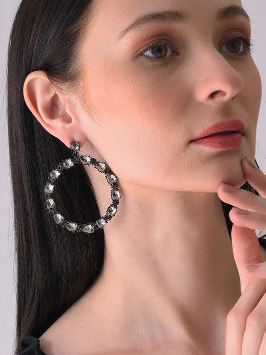 Trendy Designer Stone Hoop Earring