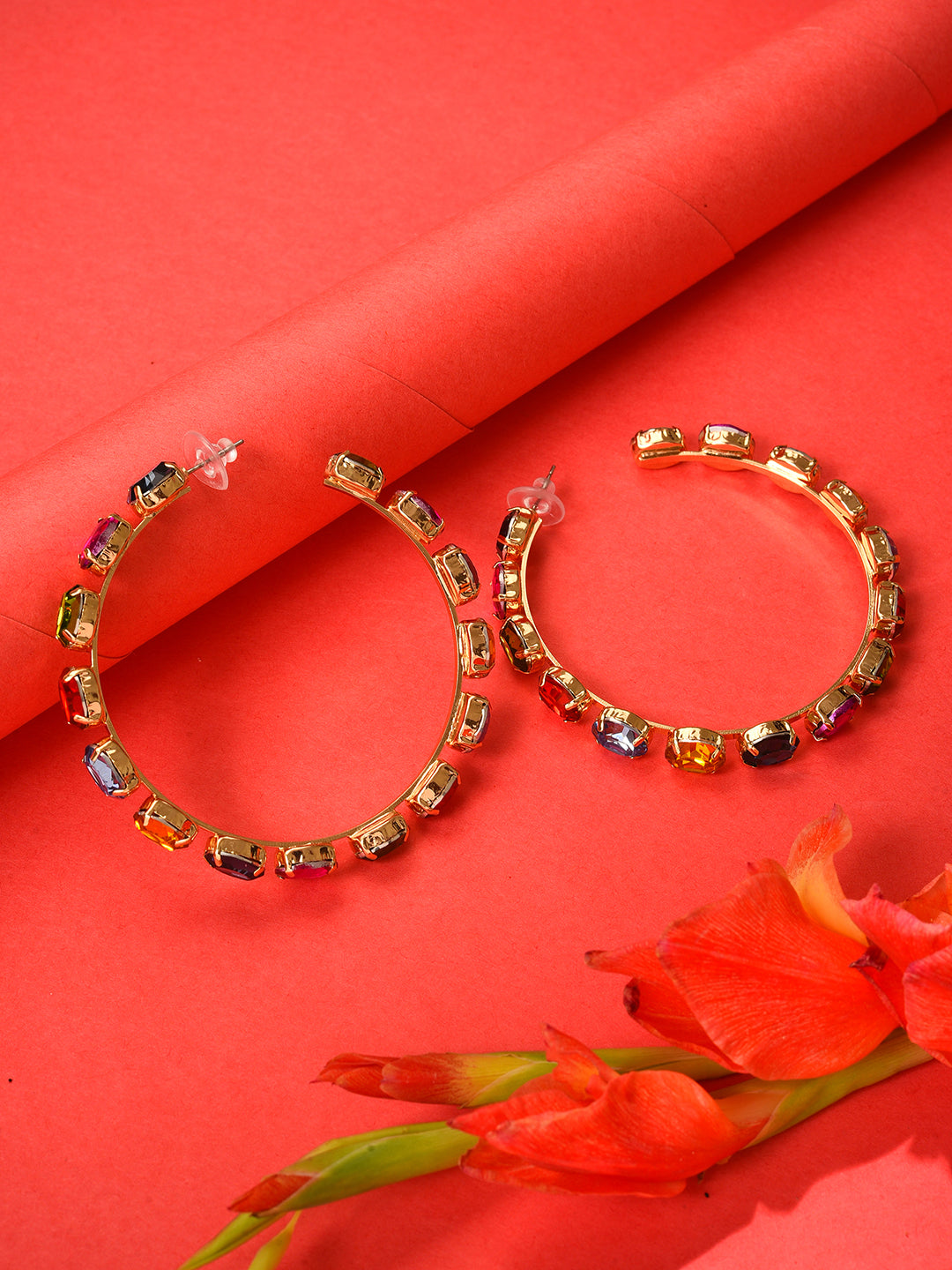 Gold Plated Designer Stone Hoop Earring