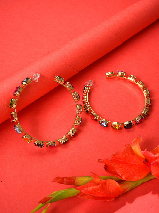 Gold Plated Designer Stone Hoop Earring