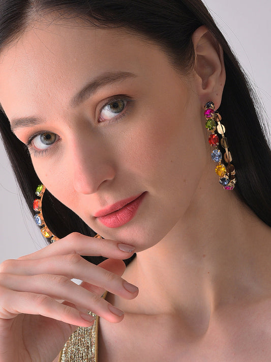 Gold Plated Designer Stone Hoop Earring