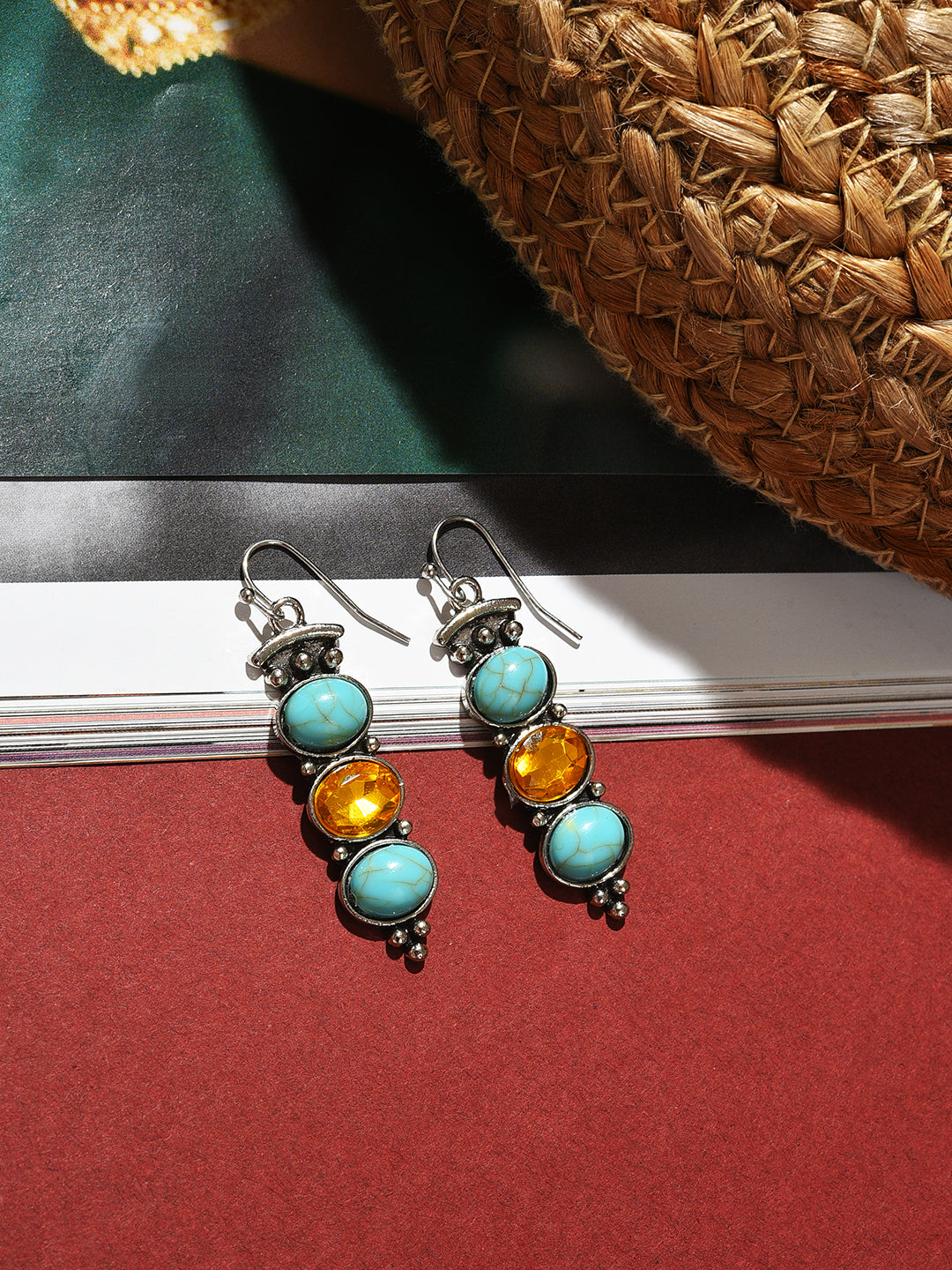 Silver Plated Designer Stone Drop Earrings