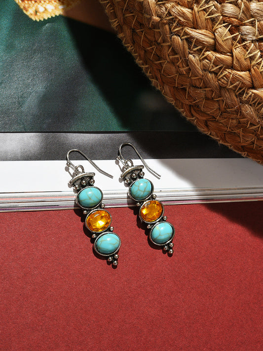 Silver Plated Designer Stone Drop Earrings