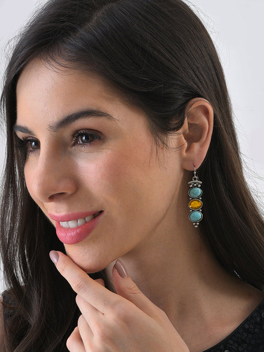 Silver Plated Designer Stone Drop Earrings